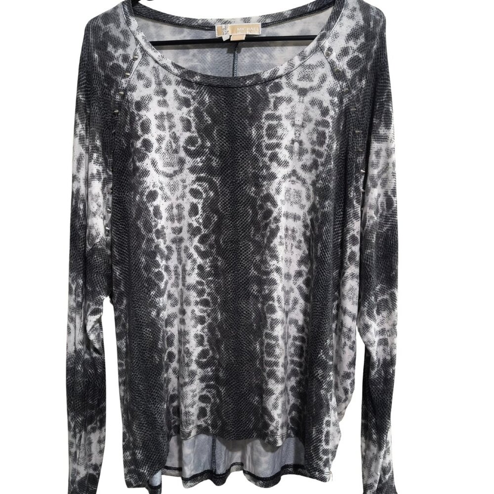 Michael Kors Small Grey Snake Print Studded Detail Long Sleeve Top